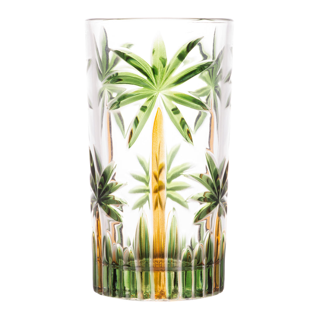 Conjunto 6 Copos Altos Palm Tree Handpaint 360ml Cristal - Wolff