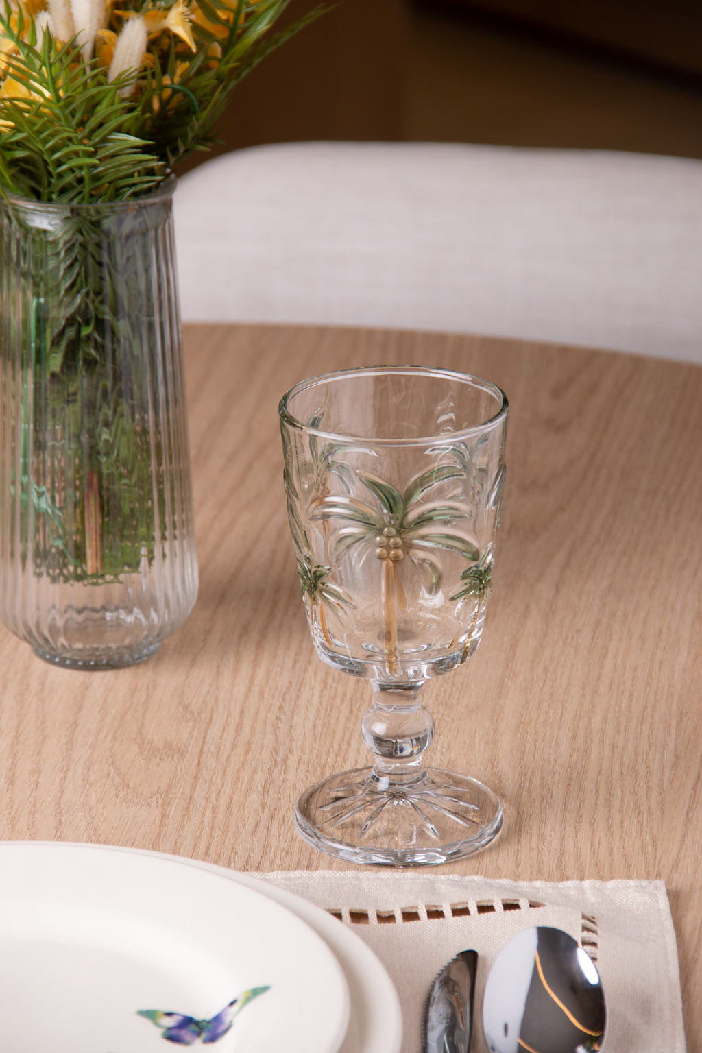 Conjunto 6 Taças de Água Tropical Palm Hand Painting 310ml Vidro - Lyor