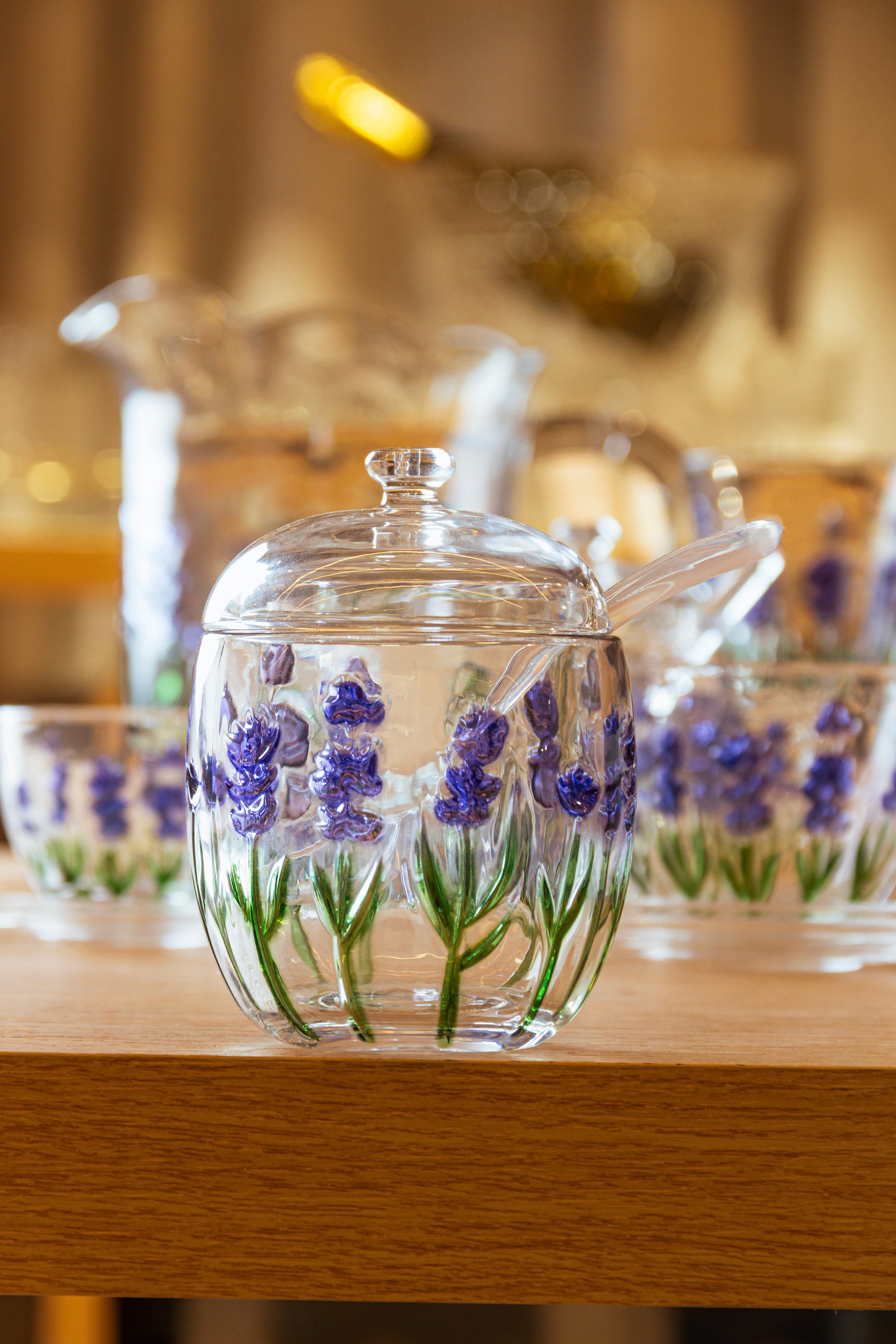 Açucareiro com Colher e Tampa Lavanda Hand Painting – Lyor