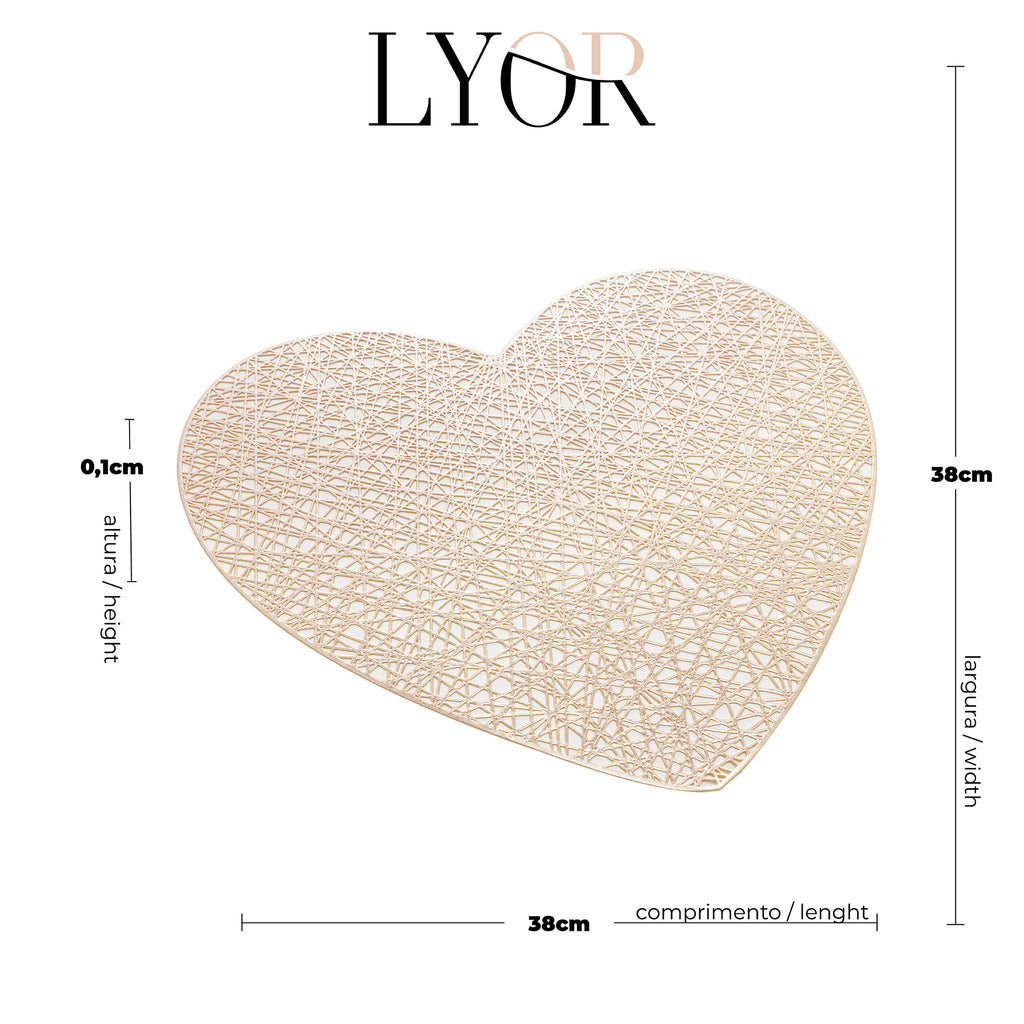 Lugar Americano de PVC Coração Dourado 38cm – Lyor