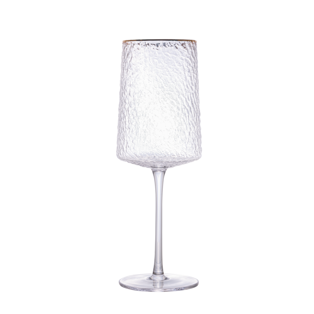 Conjunto 2 Taças de Vinho de Cristal Ecológico Martelado com Fio de Ouro Petra 600ml