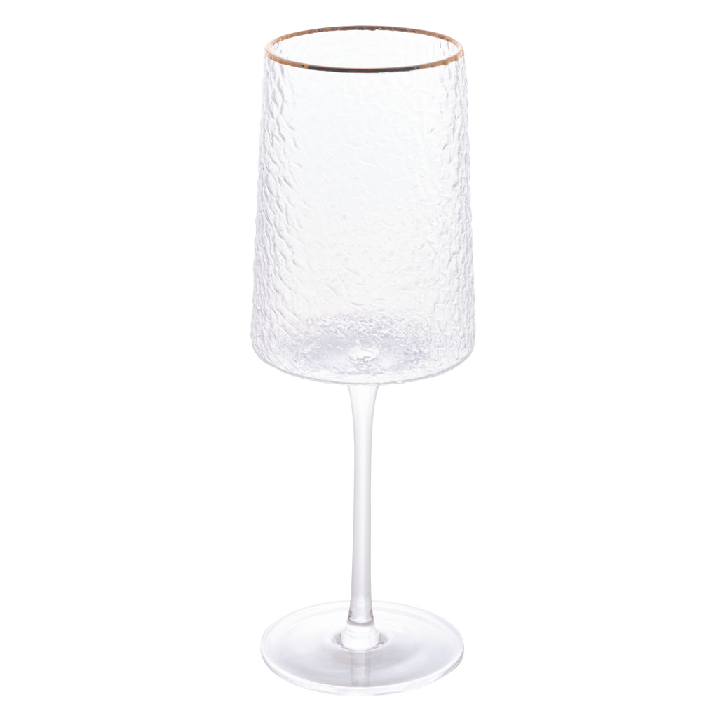 Conjunto 2 Taças de Vinho de Cristal Ecológico Martelado com Fio de Ouro Petra 600ml