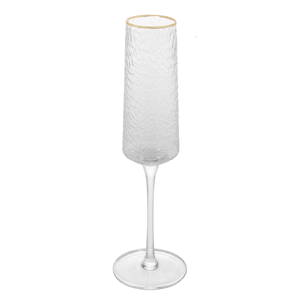 Conjunto 2 Taças de Champagne de Cristal Ecológico Martelado com Fio de Ouro Petra 300ml