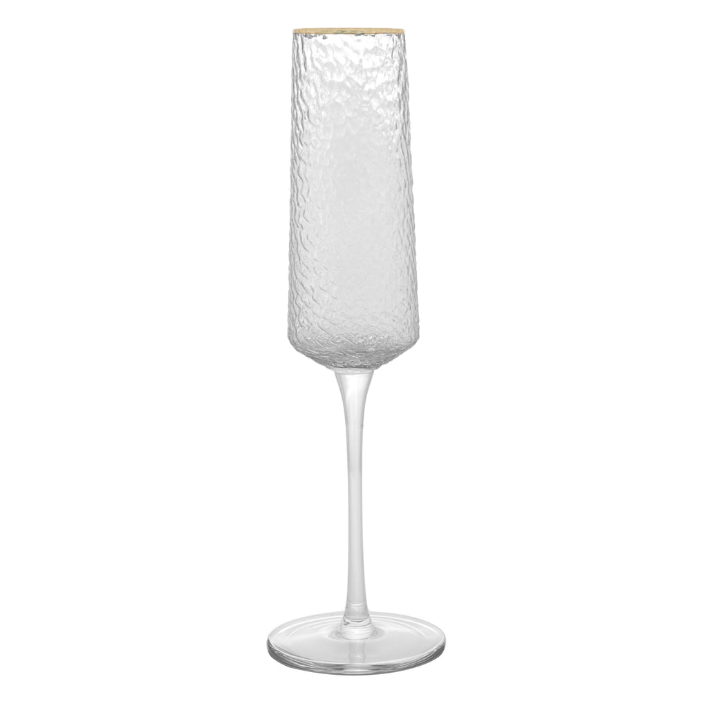 Conjunto 2 Taças de Champagne de Cristal Ecológico Martelado com Fio de Ouro Petra 300ml