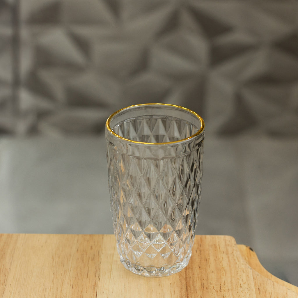 Conjunto 6 Copos Altos de Vidro com Fio de Ouro Bico de Abacaxi 330ml