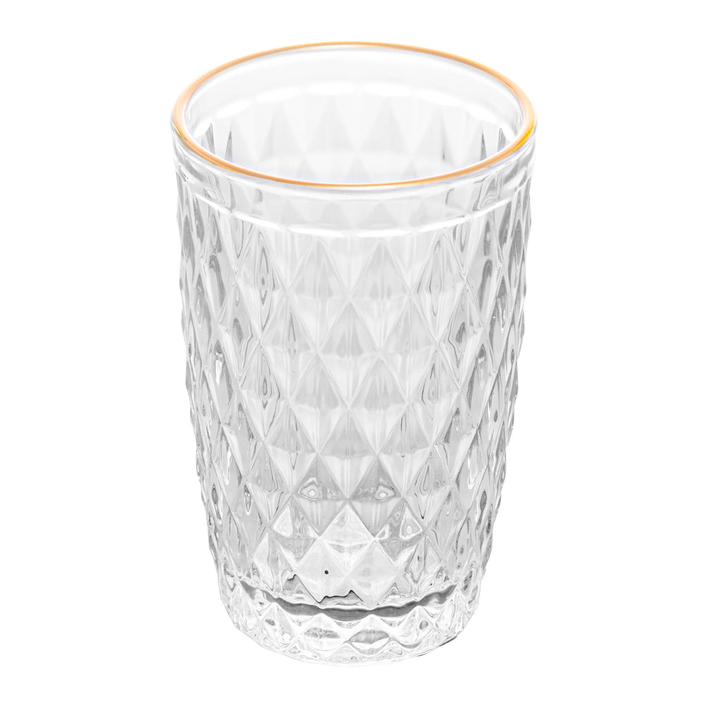 Conjunto 6 Copos Altos de Vidro com Fio de Ouro Bico de Abacaxi 330ml