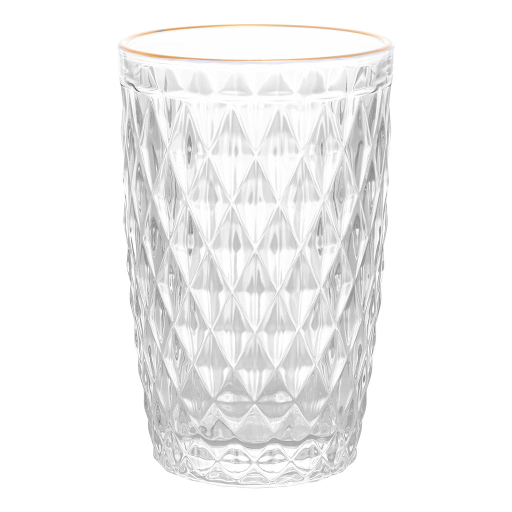 Conjunto 6 Copos Altos de Vidro com Fio de Ouro Bico de Abacaxi 330ml