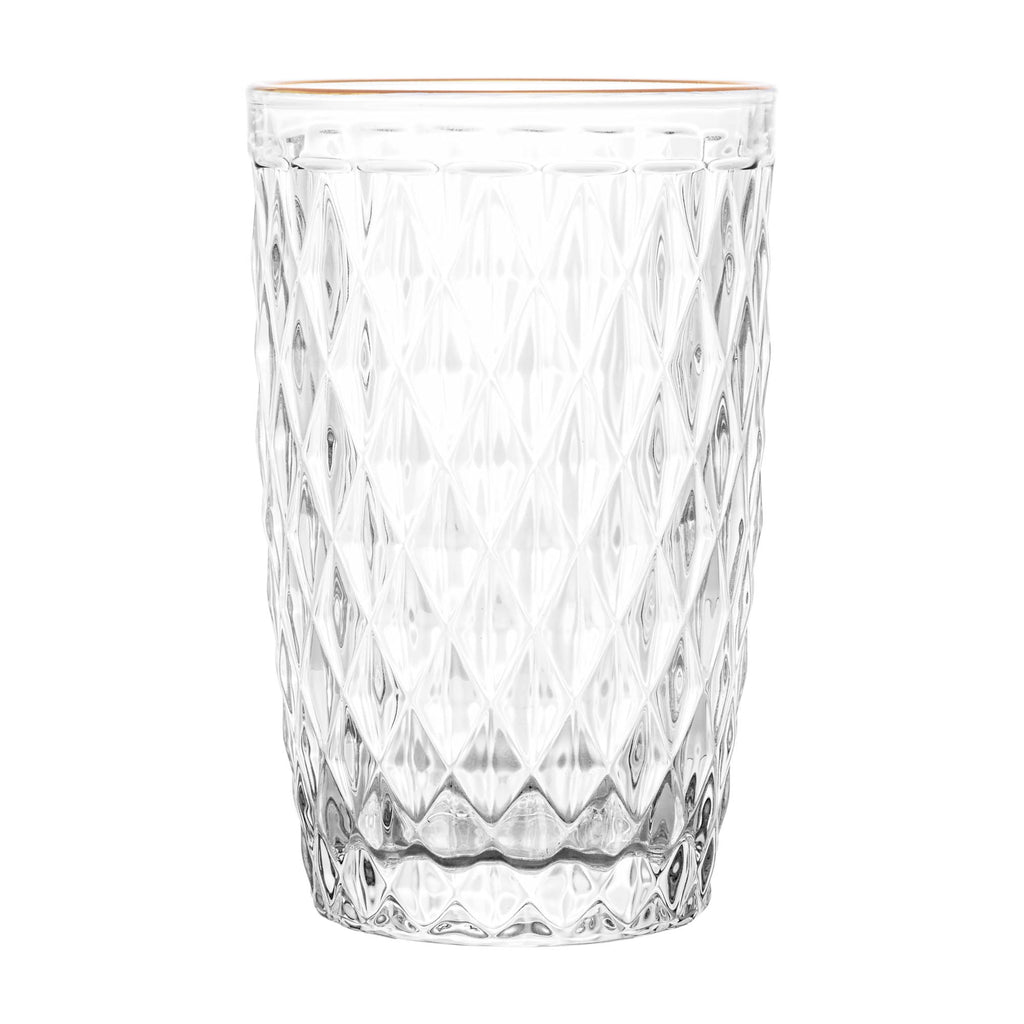 Conjunto 6 Copos Altos de Vidro com Fio de Ouro Bico de Abacaxi 330ml