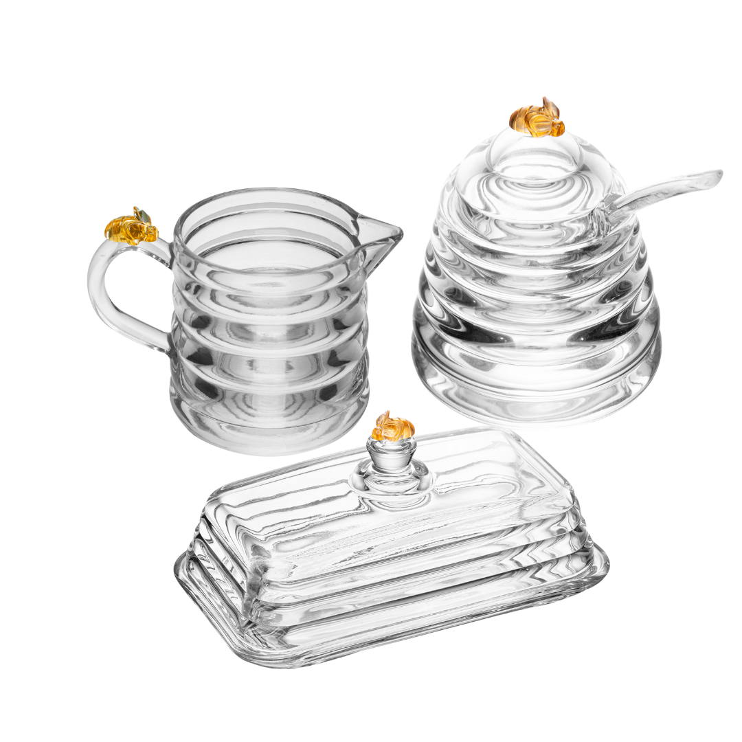 Conjunto Little Bee - Açucareiro, Leiteira e Manteigueira Retangular