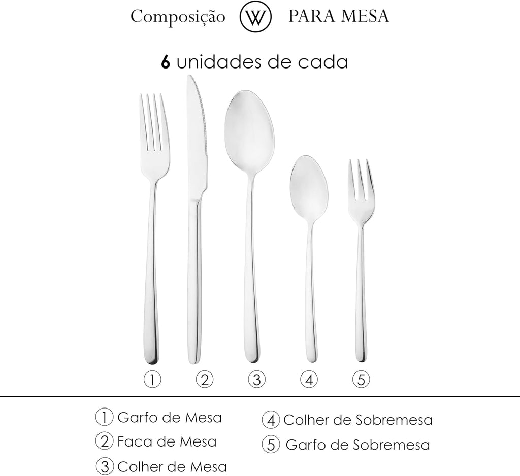 Faqueiro 30 Peças de Aço Inox Viena - Wolff